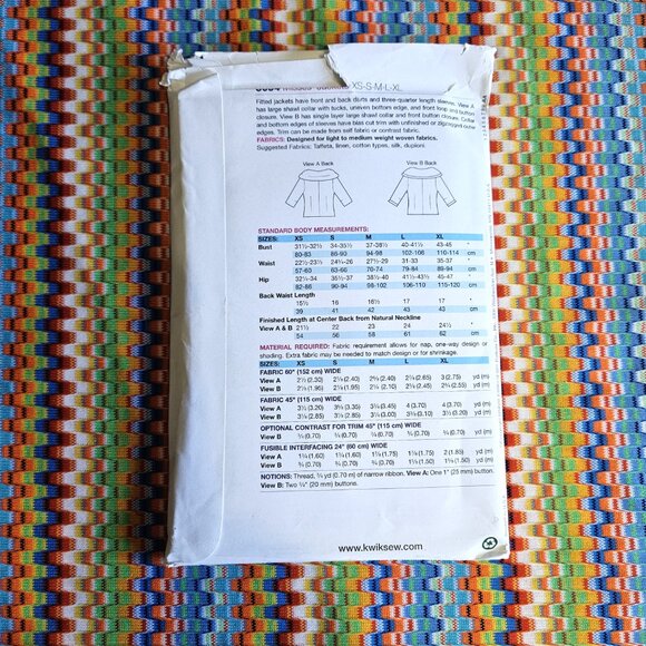 UNCUT Sewing Pattern Kwik Sew 3654 Size XS-S-M-L-XL - Picture 2 of 3